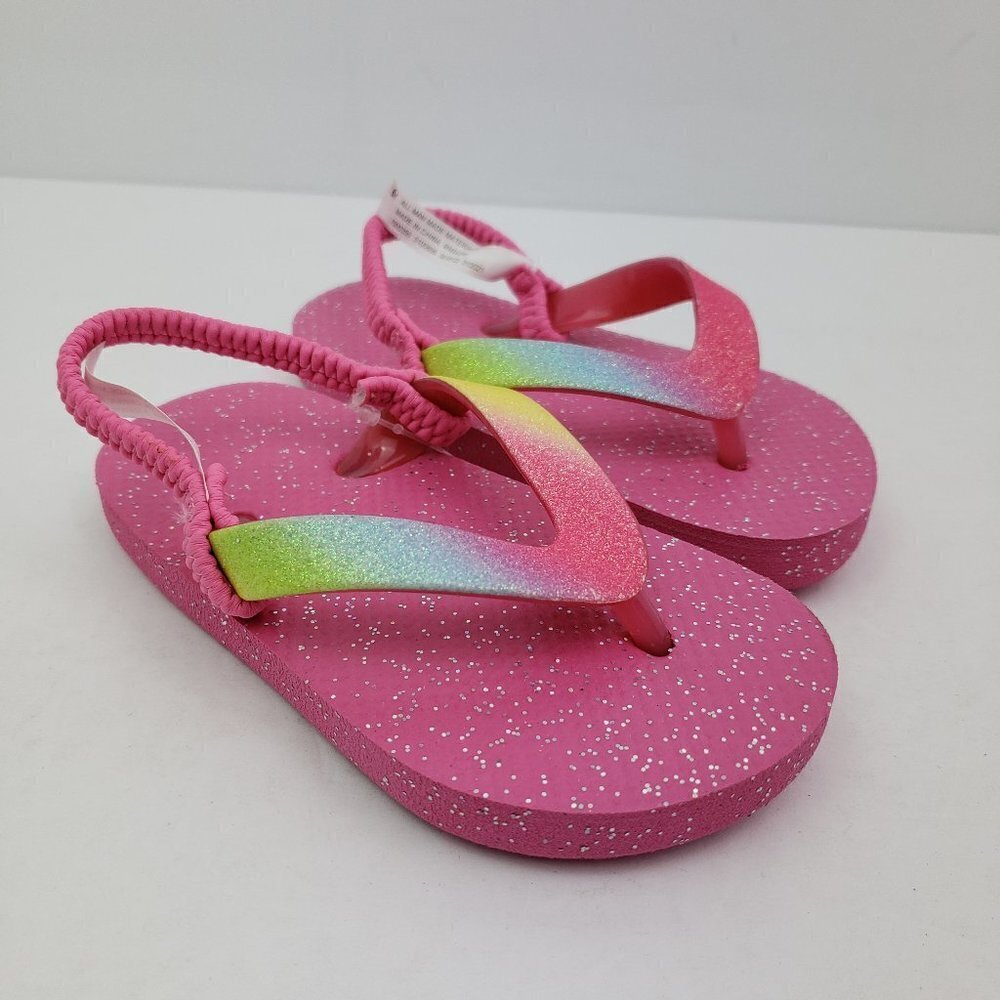 The Childrens Place Baby Toddler Girls 6/7 Pink Glitter Strap Flip Flop Sandals